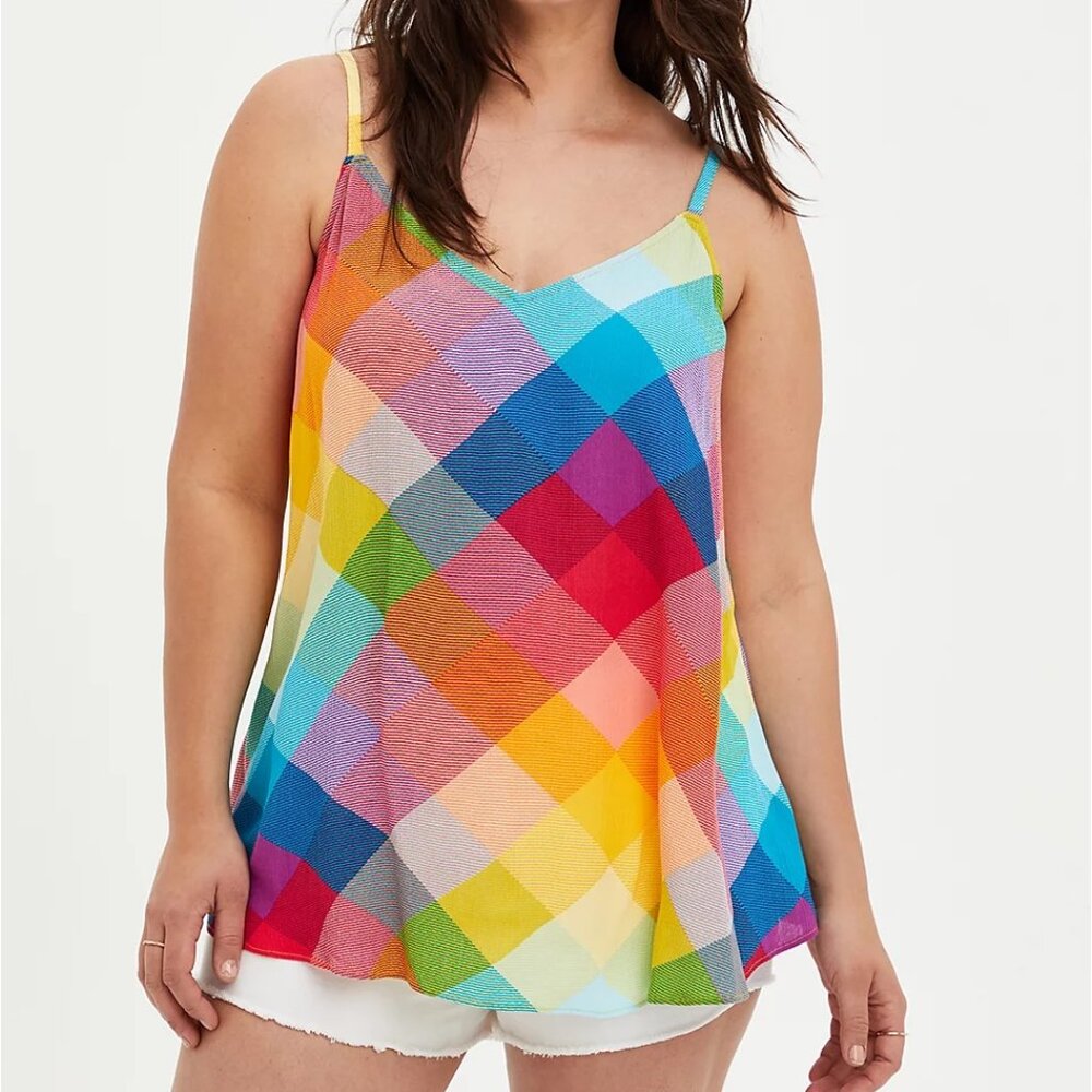 TORRID 00 M 10 Kaleidescope Rainbow Crinkle Gauze Sophie Swing Cami